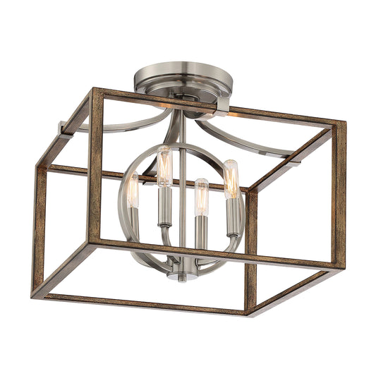 Country Estates Semi Flush, Sun Faded Wood with Brush Nickel Accents., 4 Light, 60W Candelabra Base - Minka-Lavery