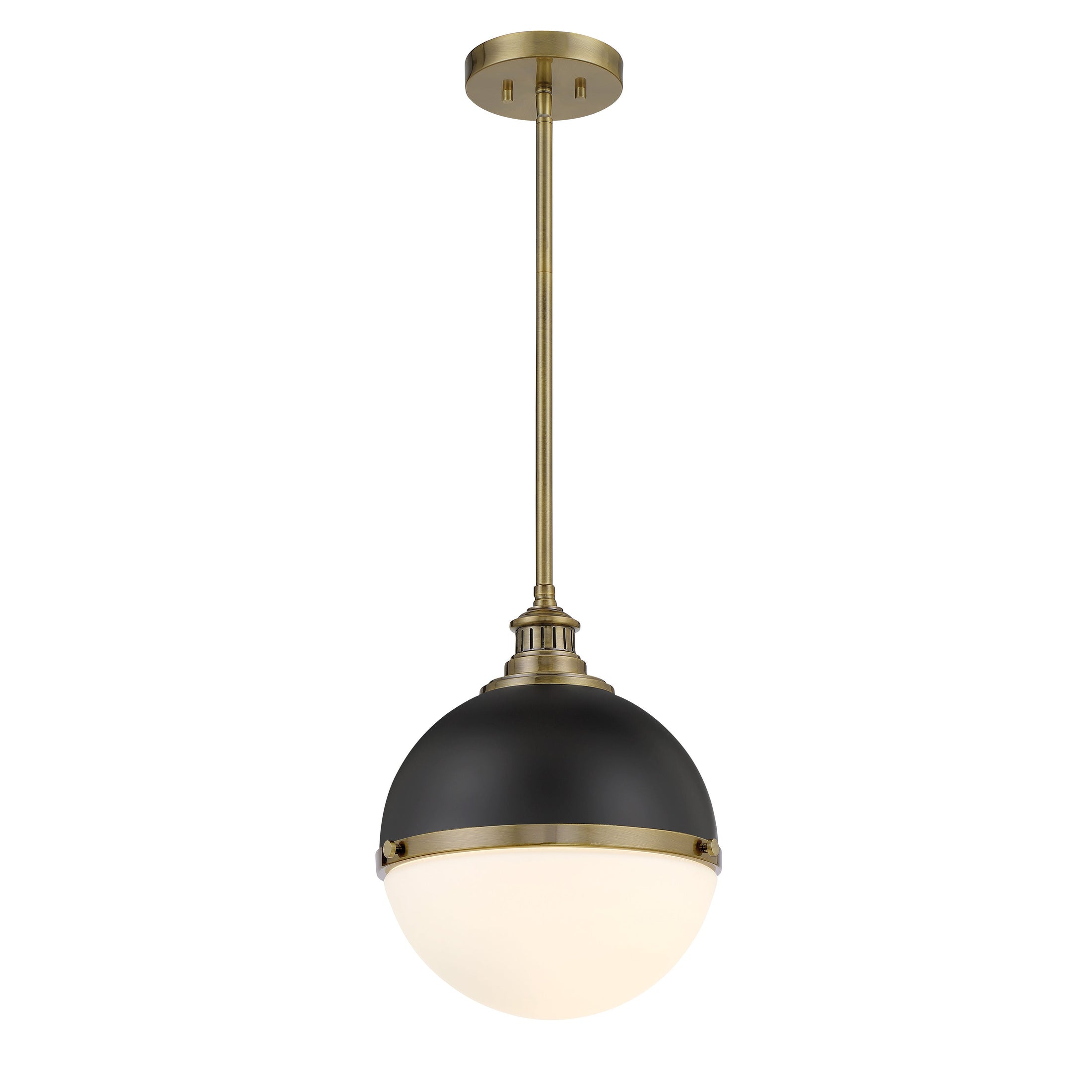 Vorey 1 Light Pendant in Coal and Oxidized Aged Brass Finish with Etched Opal Glass. - Minka-Lavery