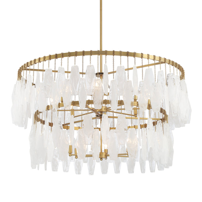 Willow 14-Light Pendant - Legacy Brass with White Swirl Glass - Minka-Lavery