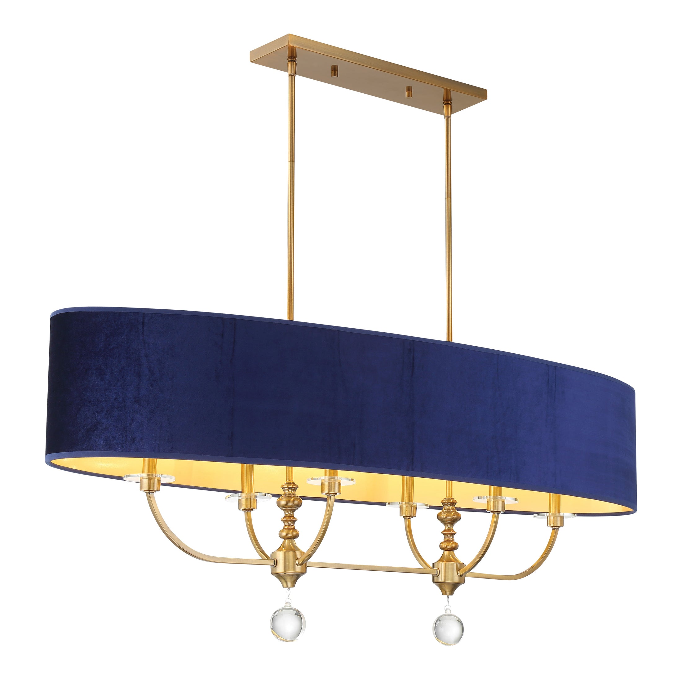 Van Noord 6 Light Island in Oxidized Aged Brass Finish with Blue Velvet Shade and Decorative Crystal Balls - Minka-Lavery
