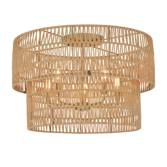 Bungalow Heaven 17" 5 Light Flush Mount in Soft Brass Finish with Papyrus Rope Shade - Minka-Lavery