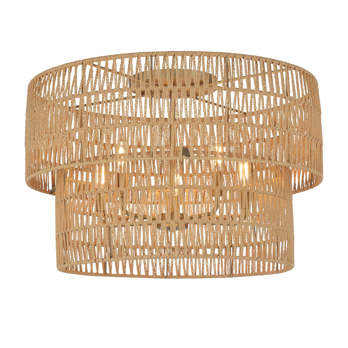 Bungalow Heaven 17" 5 Light Flush Mount in Soft Brass Finish with Papyrus Rope Shade - Minka-Lavery