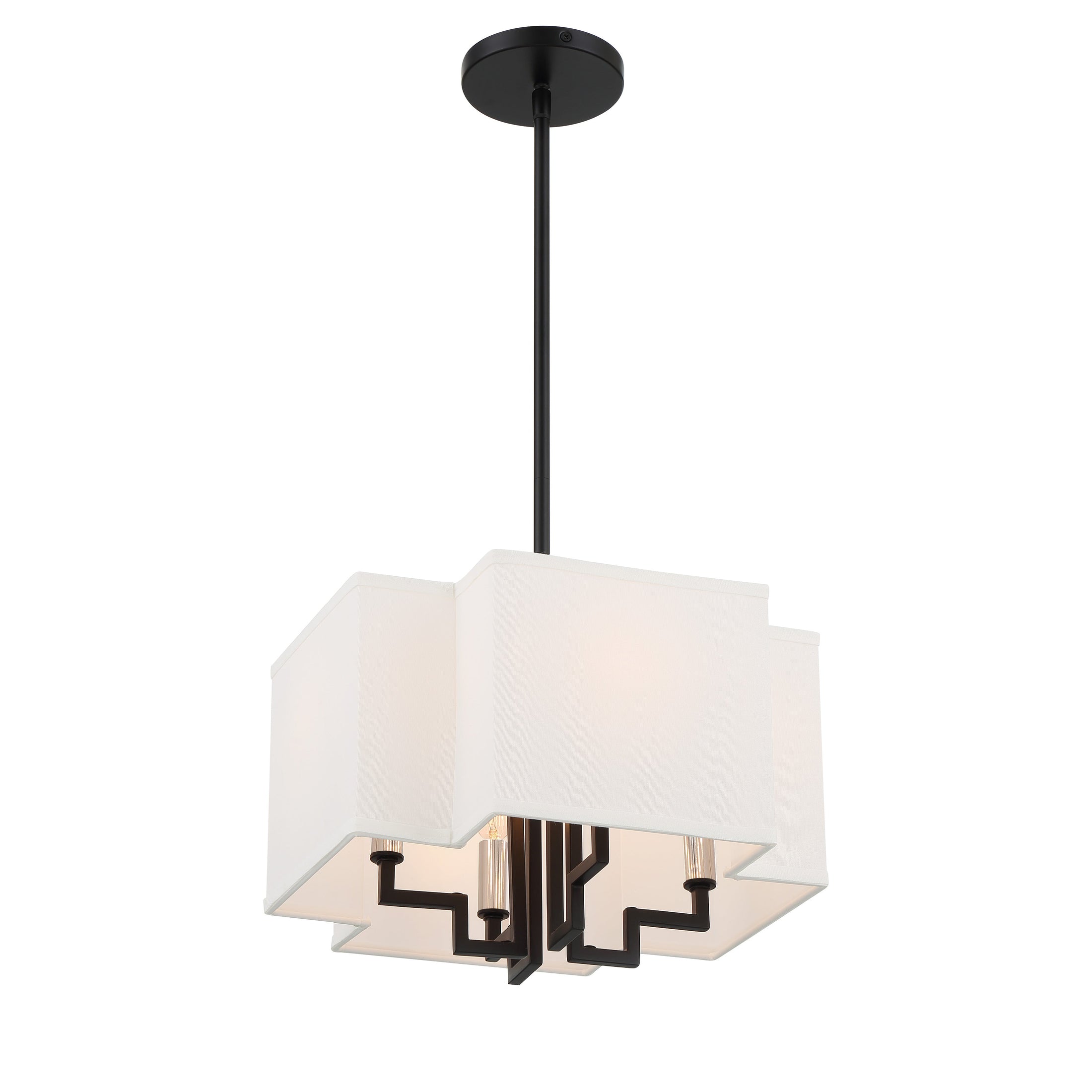 Upham Estates 4 Light Pendant (Convertible to Semi Flush) in Coal and Polished Nickel Finish with White Line Shade - Minka-Lavery