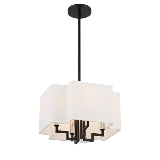 Upham Estates 4 Light Pendant (Convertible to Semi Flush) in Coal and Polished Nickel Finish with White Line Shade - Minka-Lavery