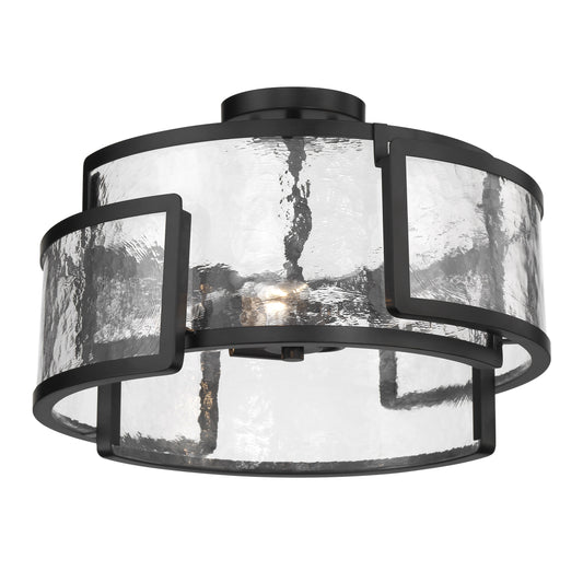 Bella Collina 3 Light Semi Flush in Coal Black with Clear Rock-Pressed Glass - Minka-Lavery