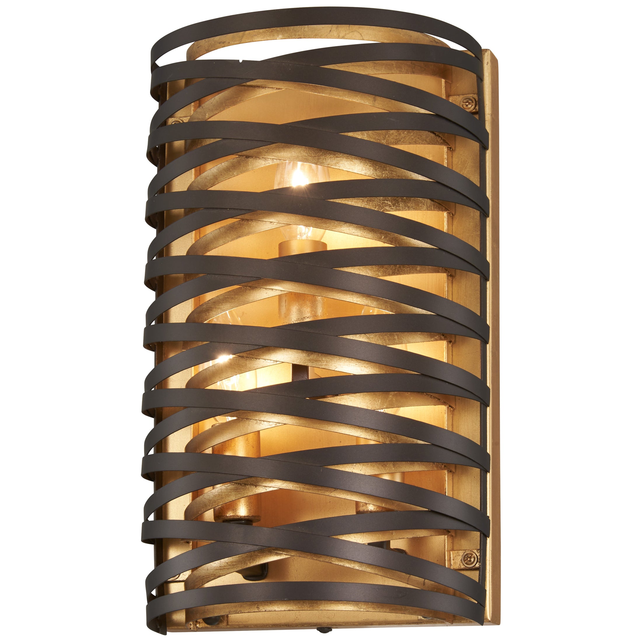 Vortic Flow 3 Light Wall Sconce in Dark Bronze with Mosaic Gold Interior Finish - Minka-Lavery