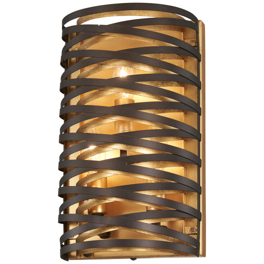 Vortic Flow 3 Light Wall Sconce in Dark Bronze with Mosaic Gold Interior Finish - Minka-Lavery