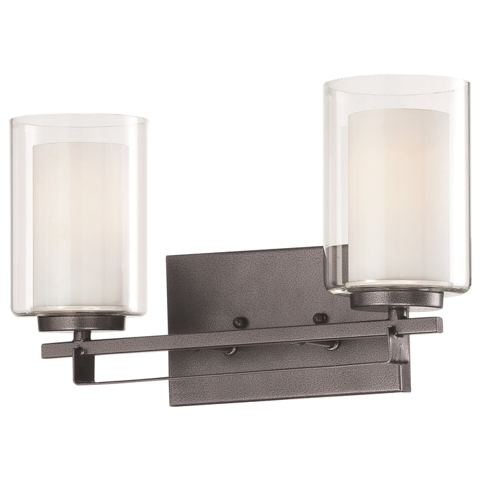 Parsons Studio 2 Light Bath in Smoked Iron Finish with Clear and White Glass - Minka-Lavery