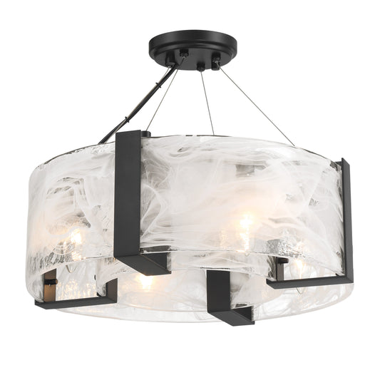Cloud Break 4 Light Semi Flush in Coal Black Finish with Cloud Glass and Glass Diffuse Bulbs - Minka-Lavery