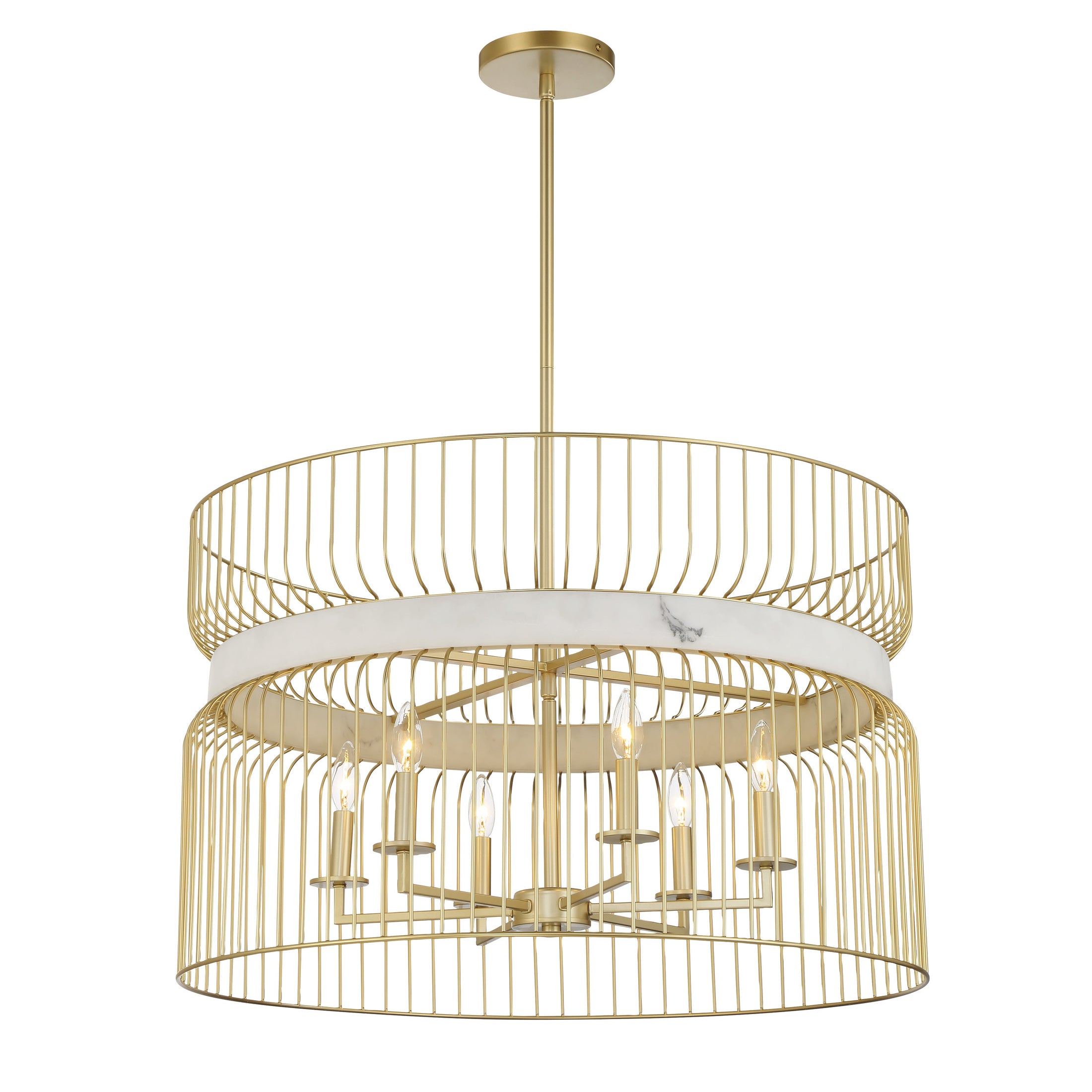 Park Slope by Robin Baron 6 Light Pendant in Nouveau Gold Finish and Faux Alabaster, A Robin Baron Design - Minka-Lavery