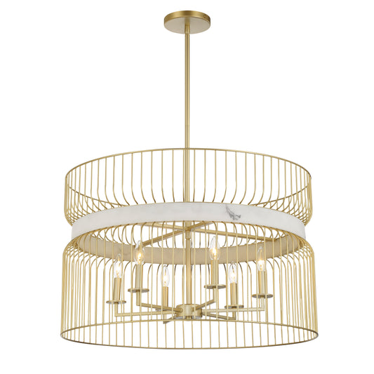 Park Slope by Robin Baron 6 Light Pendant in Nouveau Gold Finish and Faux Alabaster, A Robin Baron Design - Minka-Lavery