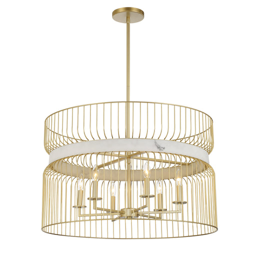 Park Slope by Robin Baron 6 Light Pendant in Nouveau Gold Finish and Faux Alabaster, A Robin Baron Design - Minka-Lavery
