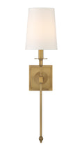 Load image into Gallery viewer, Calera 1 Light Wall Sconce in Timeless Brass Finish with White Fabric Shade - Minka-Lavery
