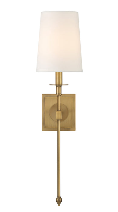 Calera 1 Light Wall Sconce in Timeless Brass Finish with White Fabric Shade - Minka-Lavery