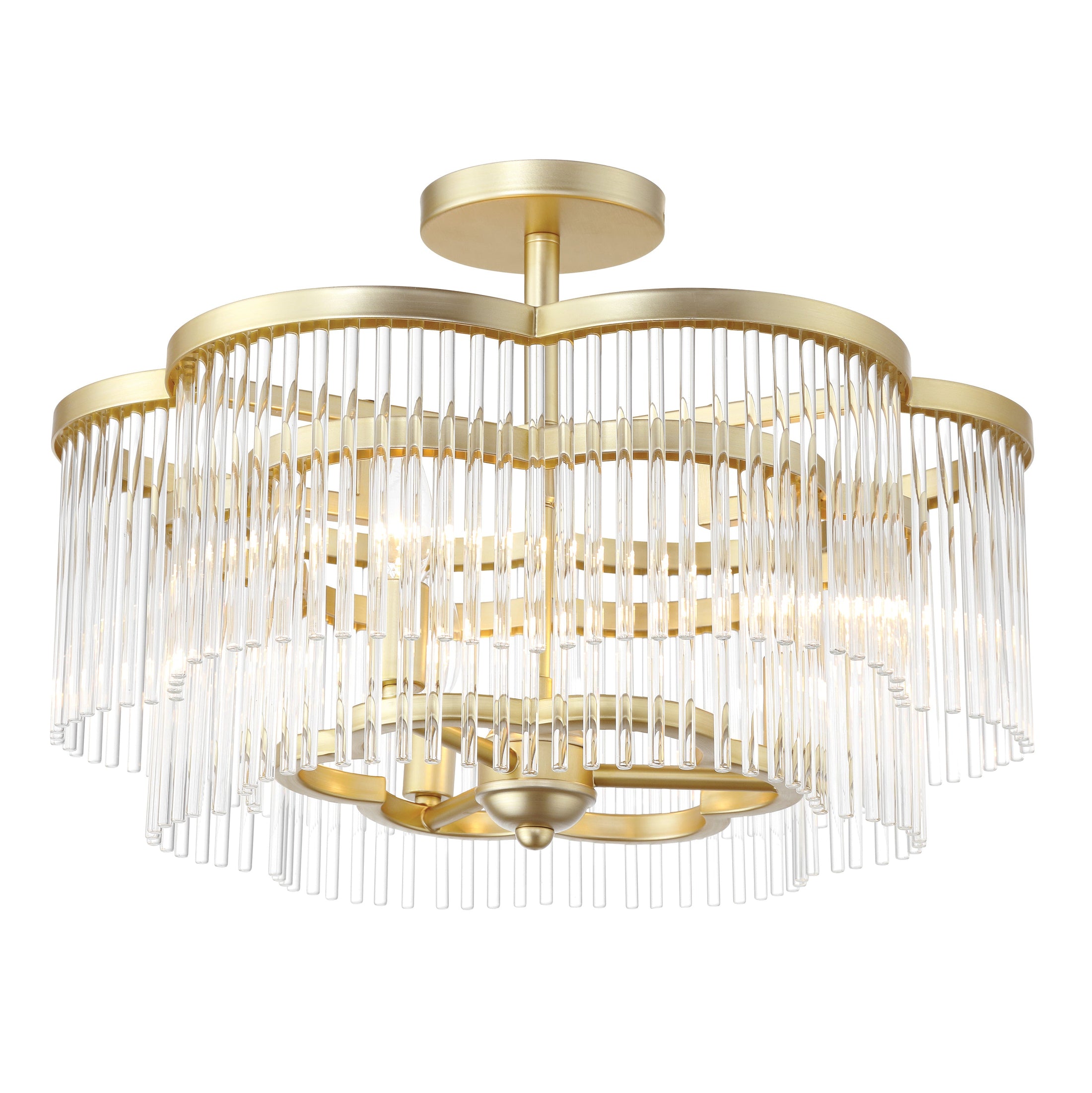 Azura 3 Light Semi-Flush Convertible in Heirloom Brass Finish with Prismatic Crystal Rods - Minka-Lavery