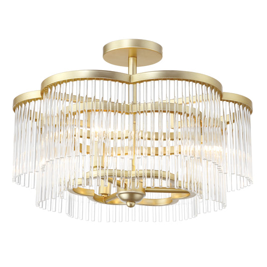 Azura 3 Light Semi-Flush Convertible in Heirloom Brass Finish with Prismatic Crystal Rods - Minka-Lavery