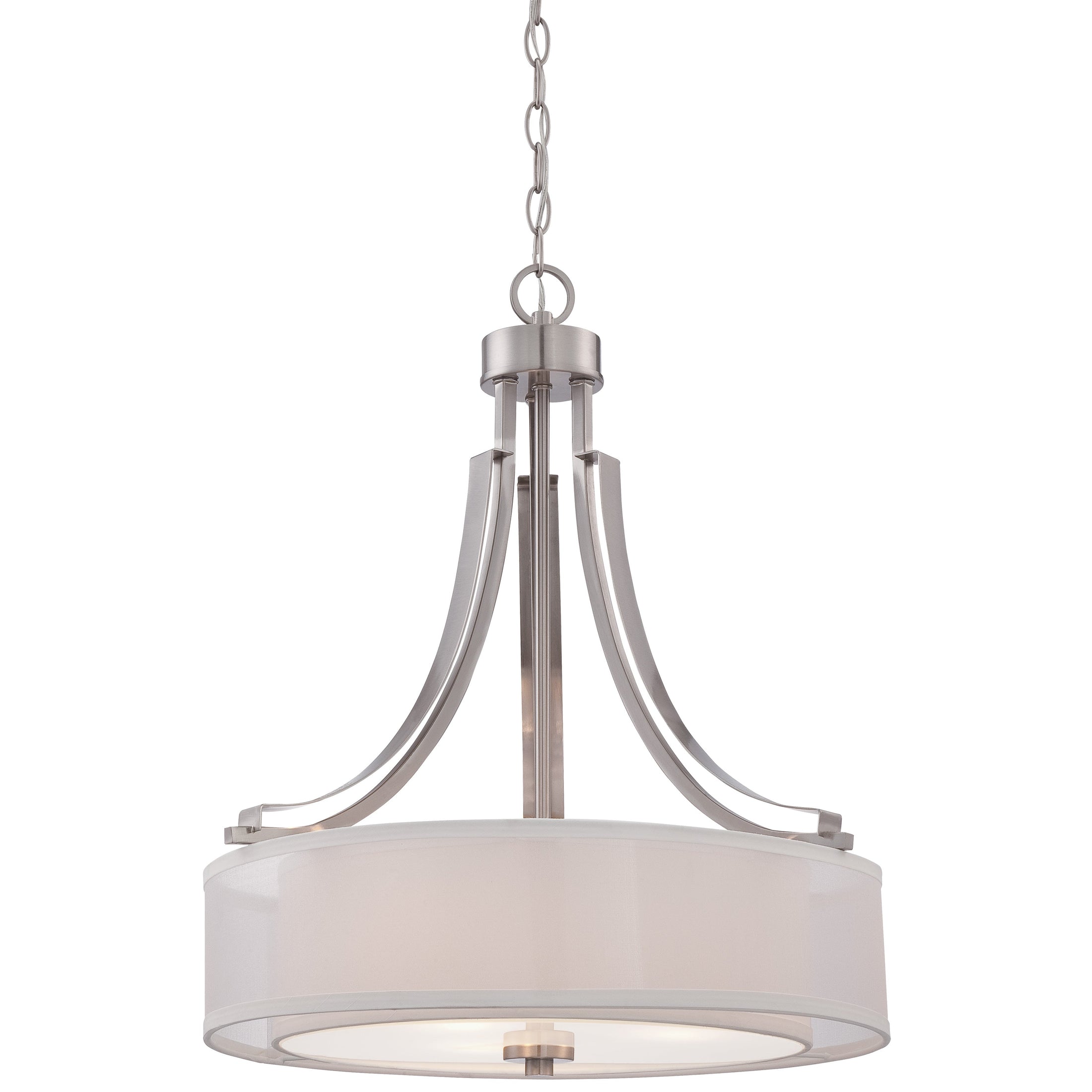 Parsons Studio 3 Light Pendant in Brushed Nickel Finish with Translucent Silver Linen with Off-White Linen Inner Shade Etched White  Diffuser - Minka-Lavery