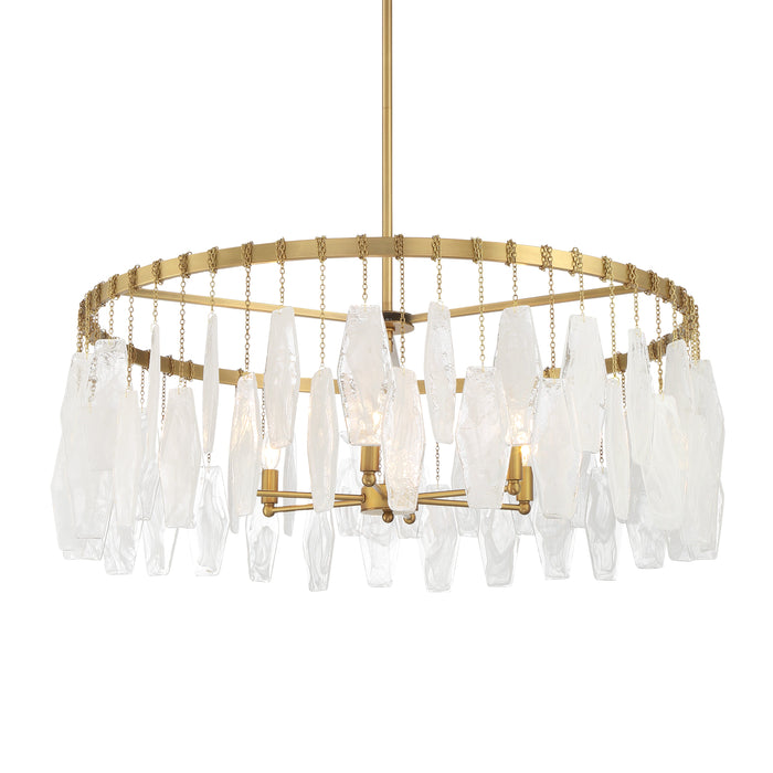 Willow 6-Light Pendant - Legacy Brass with White Swirl Glass - Minka-Lavery