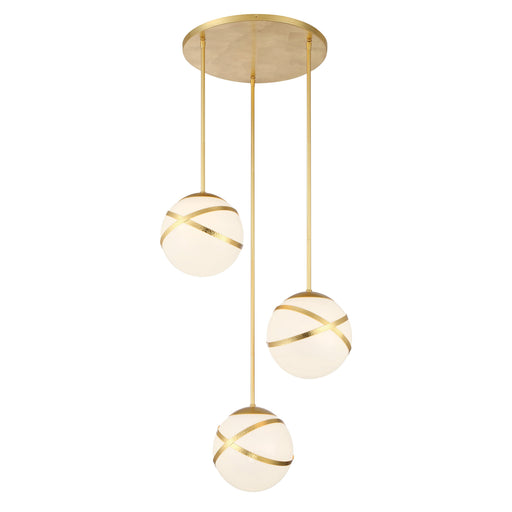Batignolles 3 Light Pan Pendant in Spring Gold Leaf Finish with White Opal Glass, a Robin Baron Design - Minka-Lavery