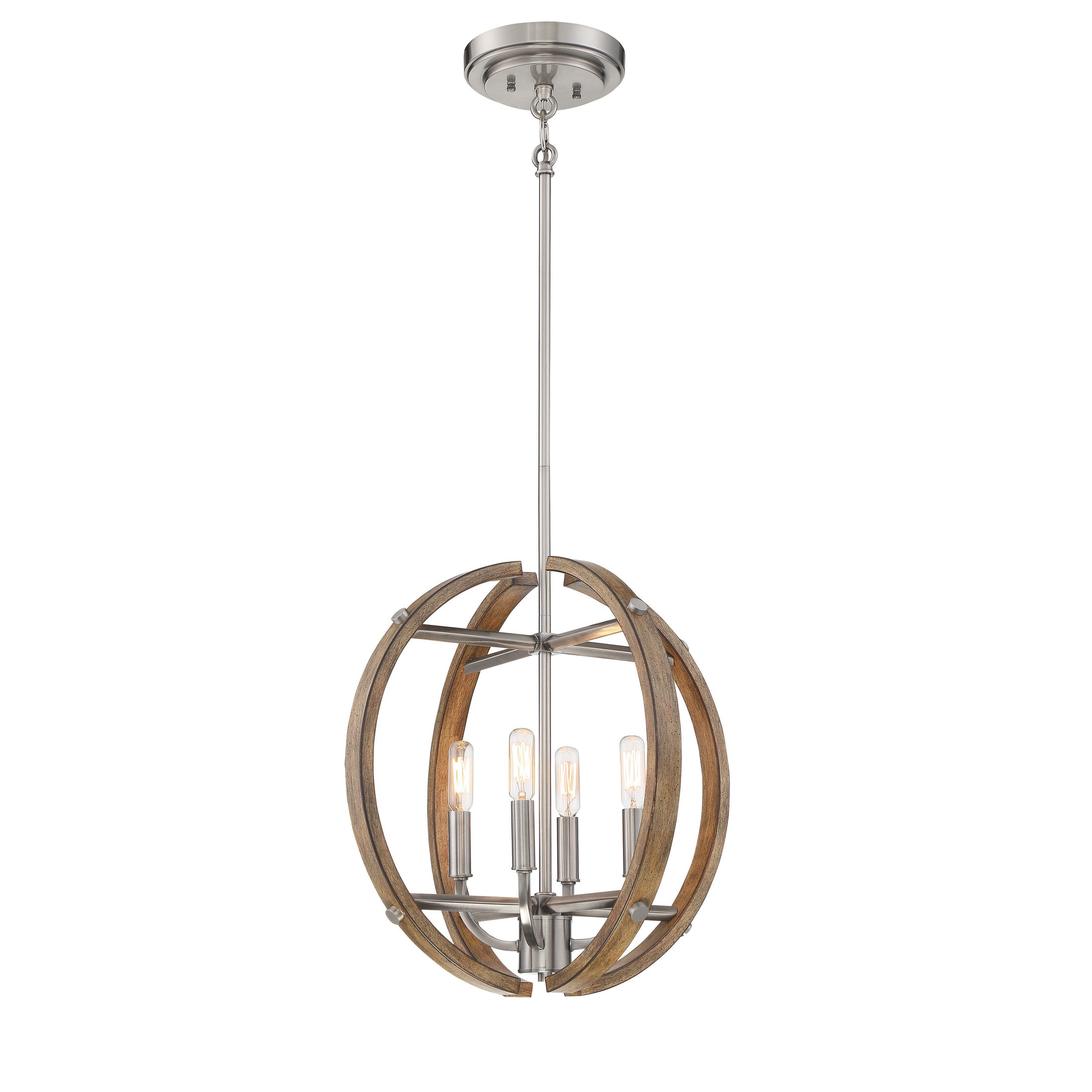 Country Estates Pendant, Sun Faded Wood with Brush Nickel Accents. 4 Light, 60W Candelabra Base - Minka-Lavery