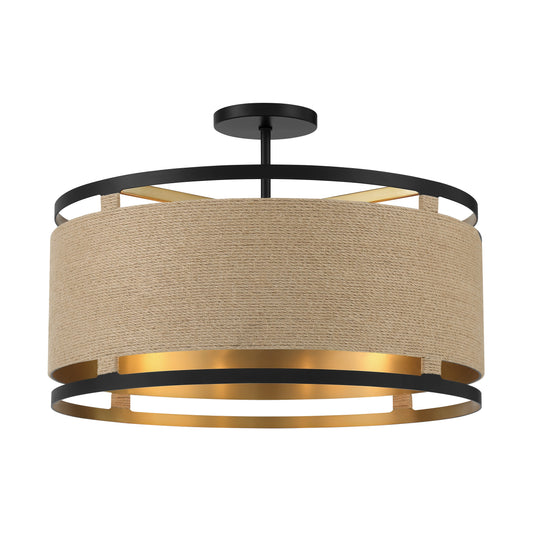 Windward Passage 4 Light Semi Flush in Coal Finish with Natural Rope - Minka-Lavery