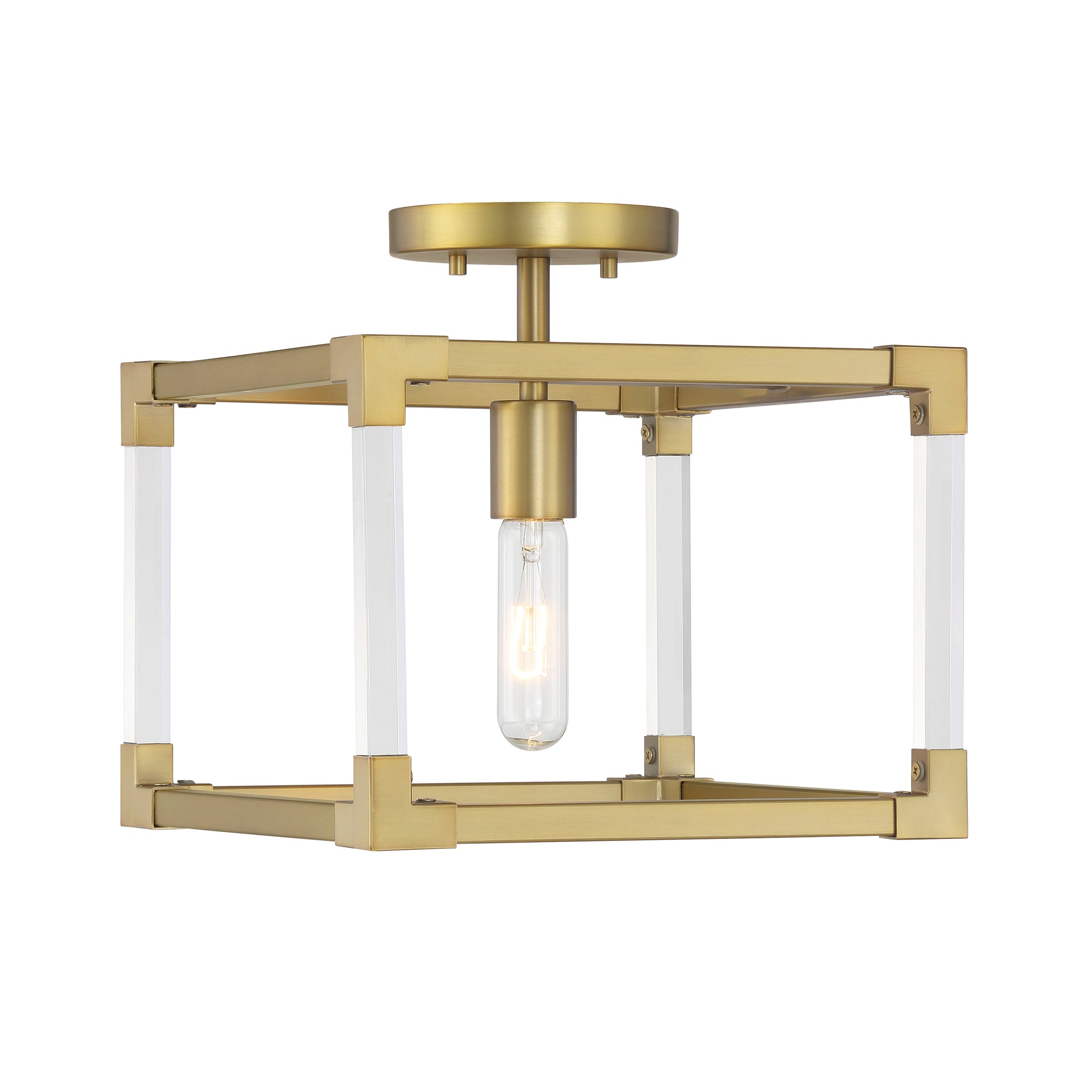 Oro District 1 Light Semi Flush in Soft Brass Finish with Clear Acrylic Accents - Minka-Lavery