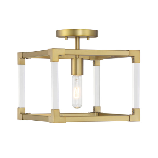 Oro District 1 Light Semi Flush in Soft Brass Finish with Clear Acrylic Accents - Minka-Lavery