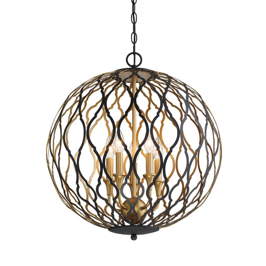 Gilded Glam 5 Light Pendant in Sand Coal with Painted and Plated Honey Gold - Minka-Lavery