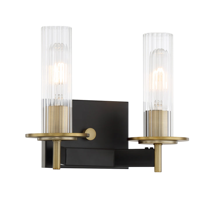 Baldwin Park 2 Light Bath in Coal and Soft Brass Finish with Clear Ribbed Glass - Minka-Lavery