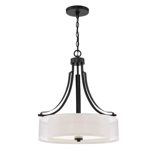 Parsons Studio 3 Light Pendant in Sand Coal Finish with Translucent Silver Linen with Off-White Linen Inner Shade Etched White Diffuser - Minka-Lavery