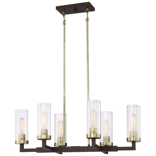 Ainsley Court 6 Light- Island Light in Aged Kinston Bronze with Brushed Brass Highlights - Minka-Lavery