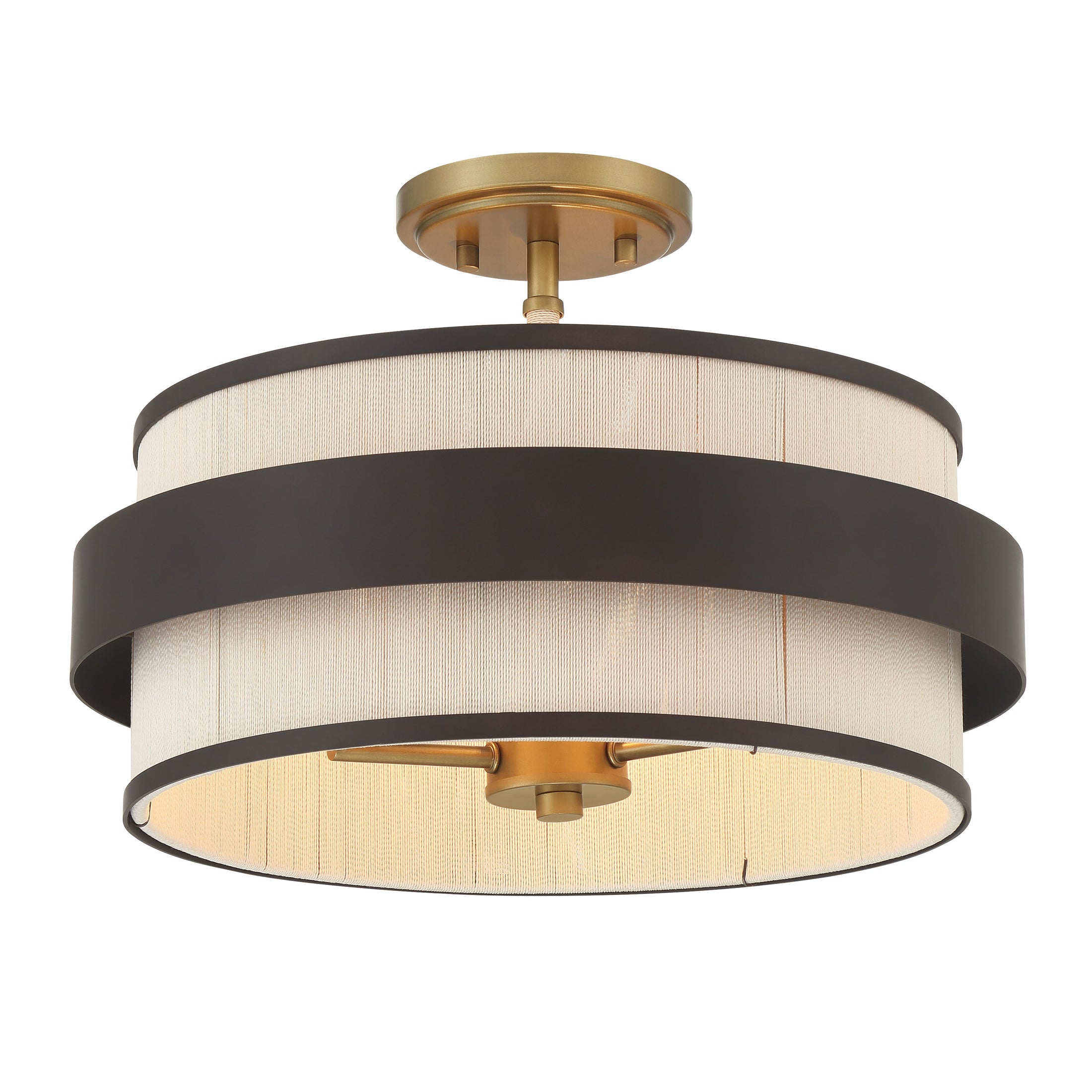 Harbor Wrap 3-Light Semi Flush - Dark Bronze and Painted Legacy Brass with Tan Cotton Thread - Minka-Lavery