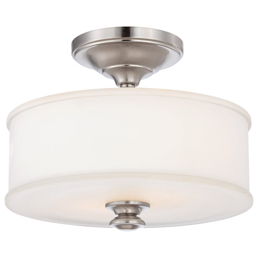 Harbour Point 2 Light Semi Flush with Etched White Glass in a Brushed Nickel Finish - Minka-Lavery