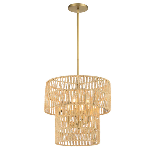Bungalow Heaven 4 Light Pendant in Soft Brass Finish with a Papyrus Rope Shade - Minka-Lavery