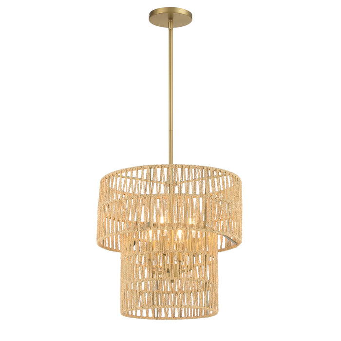 Bungalow Heaven 4 Light Pendant in Soft Brass Finish with a Papyrus Rope Shade - Minka-Lavery