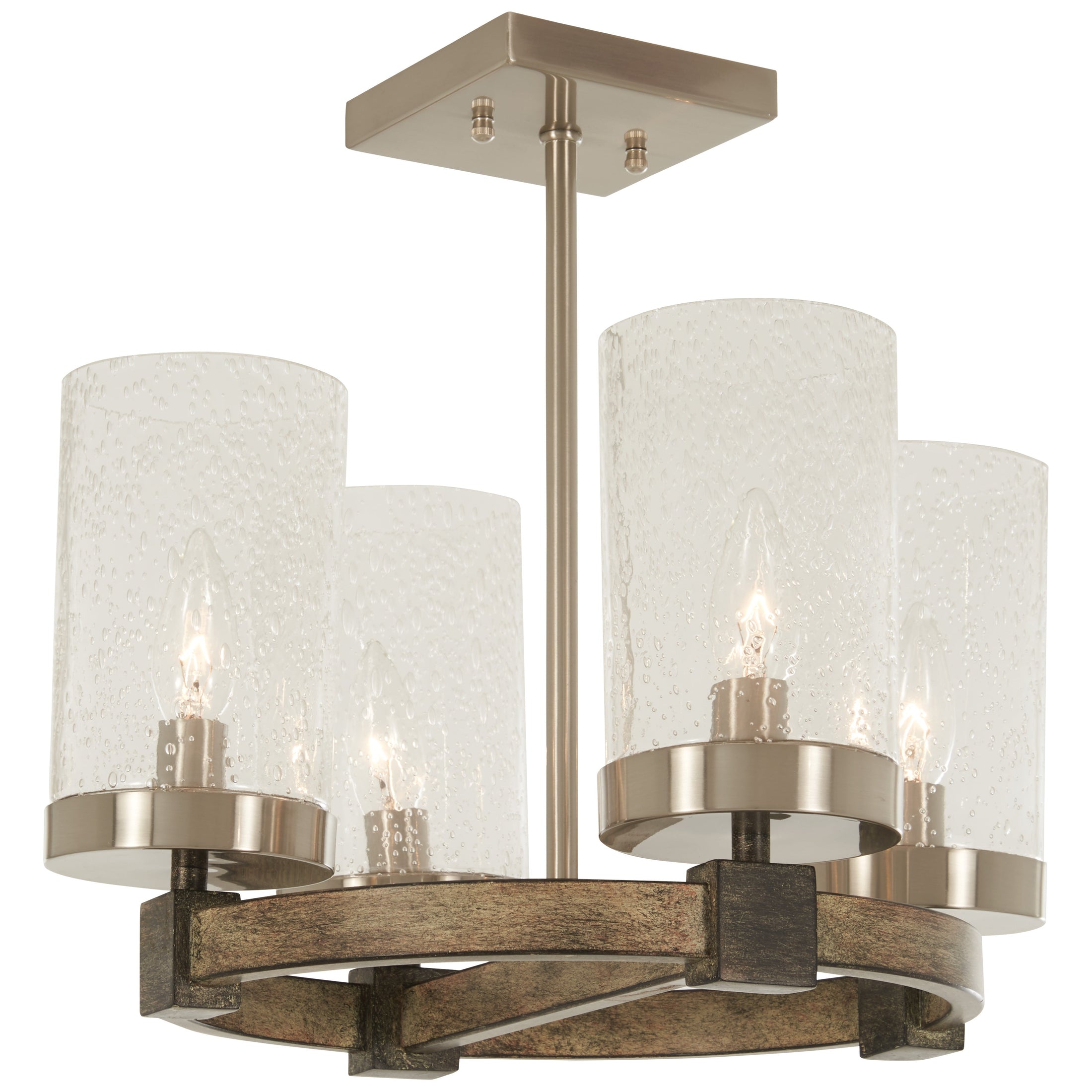 Bridlewood 4 Light Semi Flush in Stone Grey with Brushed Nickel Finish with Clear Seeded Glass - Minka-Lavery