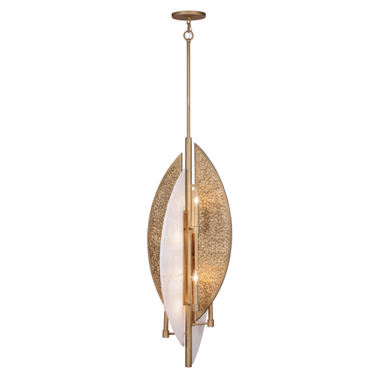Saint Martin 48" 8 Light Foyer in Ashen Gold with Alabaster Stone and Hammered Panels, a Robin Baron Design - Minka-Lavery