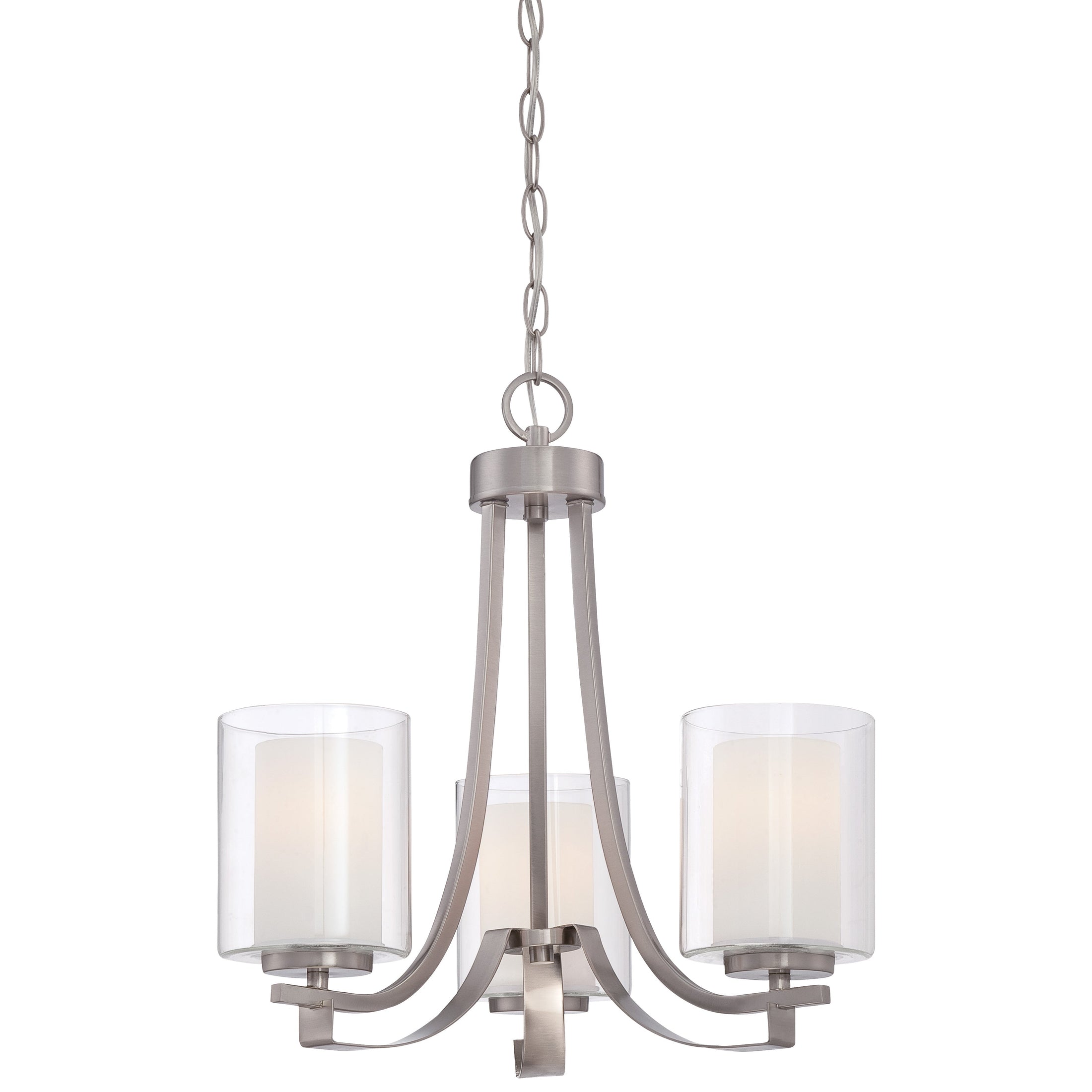 Parsons Studio 3 Light Mini Chandelier in Brushed Nickel Finish with Clear and Etched White Glass - Minka-Lavery
