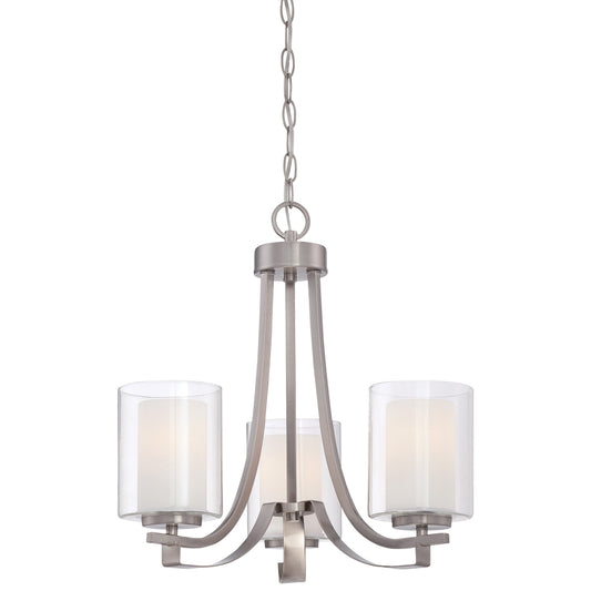 Parsons Studio 3 Light Mini Chandelier in Brushed Nickel Finish with Clear and Etched White Glass - Minka-Lavery