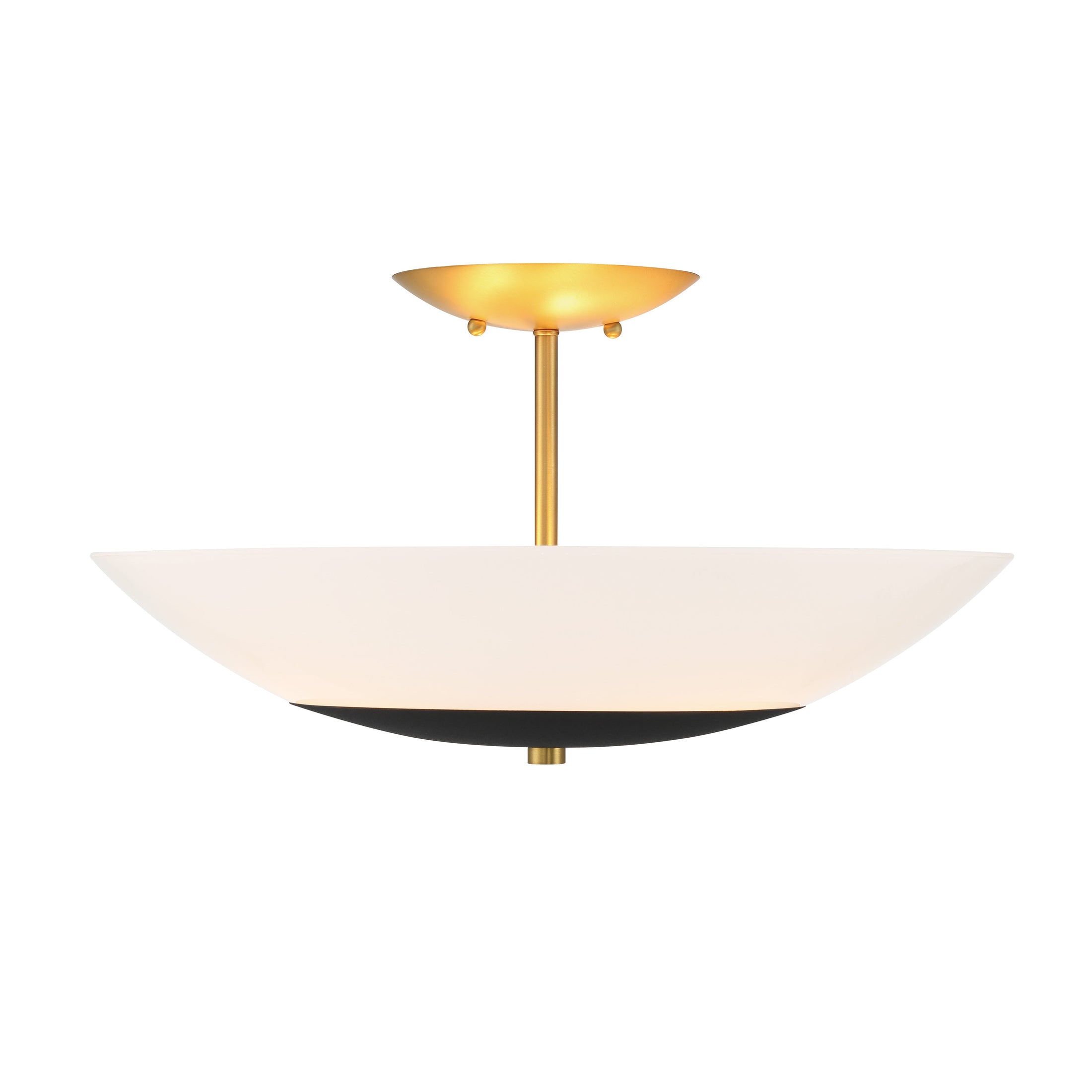 Bax 3 Light Semi Flush in Sand Coal and Soft Brass Finish with Frosted Opal Glass - Minka-Lavery