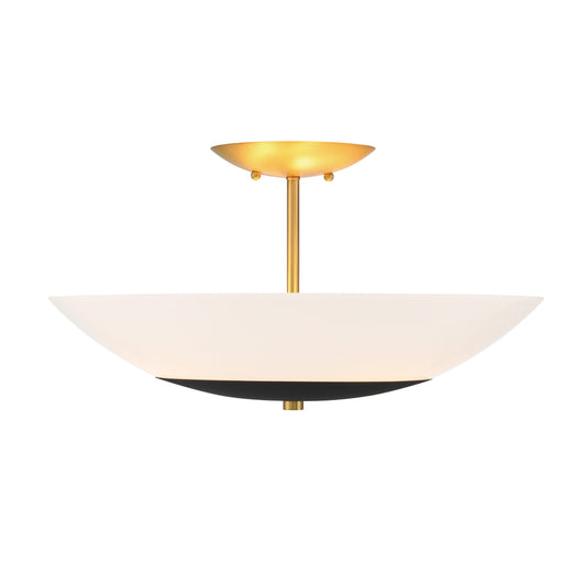 Bax 3 Light Semi Flush in Sand Coal and Soft Brass Finish with Frosted Opal Glass - Minka-Lavery