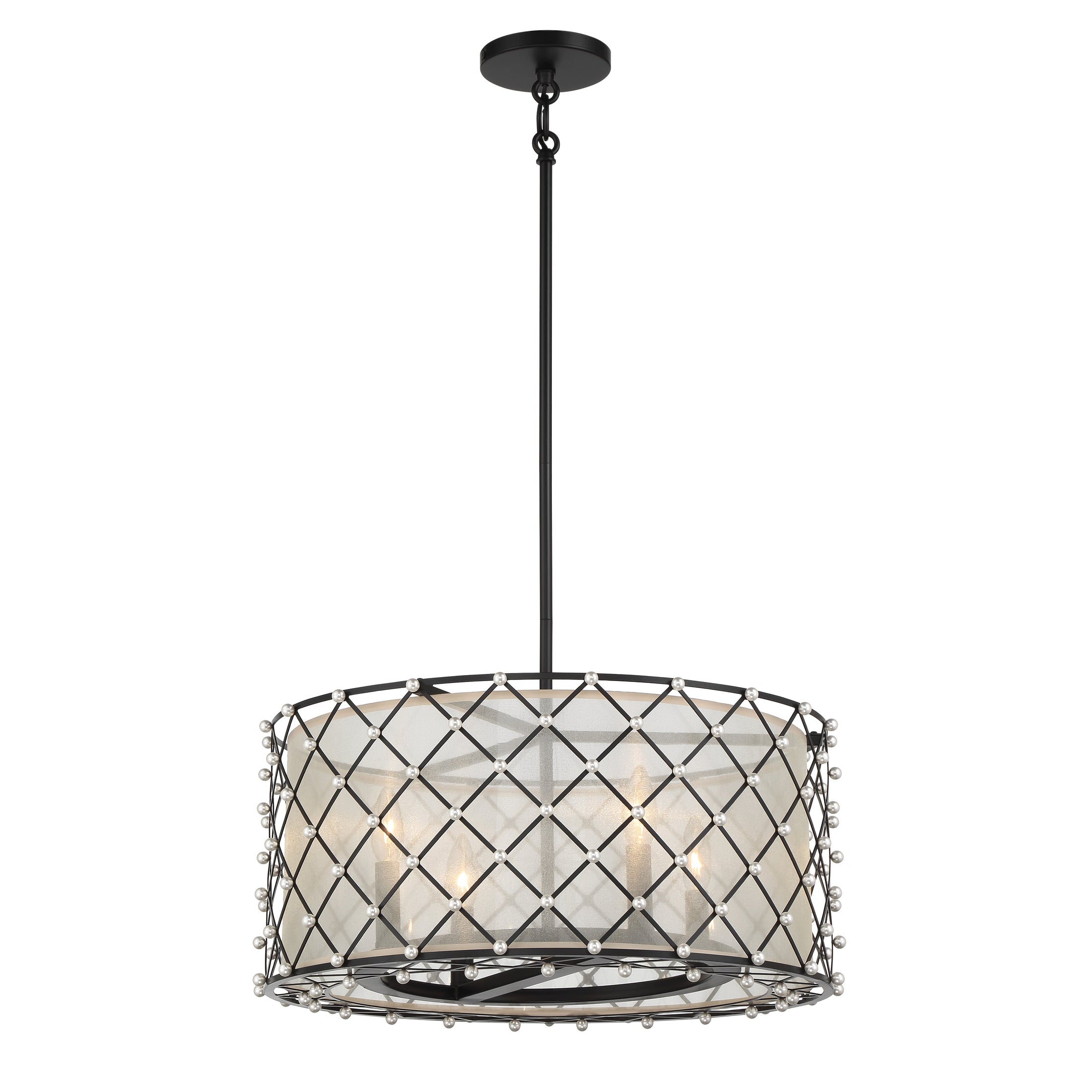 Sheer Elegance 4 Light Semi Flush/Pendant in Coal Finish with Fabric Gold Organza Shade - Minka-Lavery