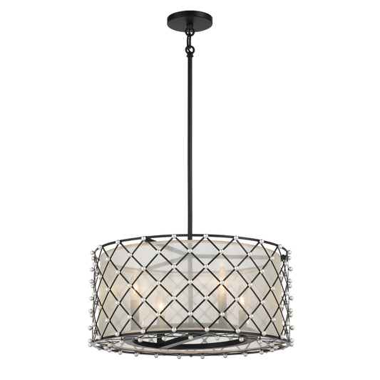 Sheer Elegance 4 Light Semi Flush/Pendant in Coal Finish with Fabric Gold Organza Shade - Minka-Lavery