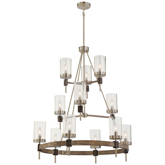 Bridlewood 12 Light Chandelier in Stone Grey with Brushed Nickel Finish with Clear Seeded Glass - Minka-Lavery