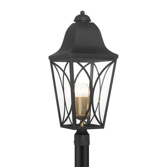 Cardigan 4 Light Outdoor Post Mount in Sand Coal Black & Olden Brass Finish with Clear Glass - Minka-Lavery