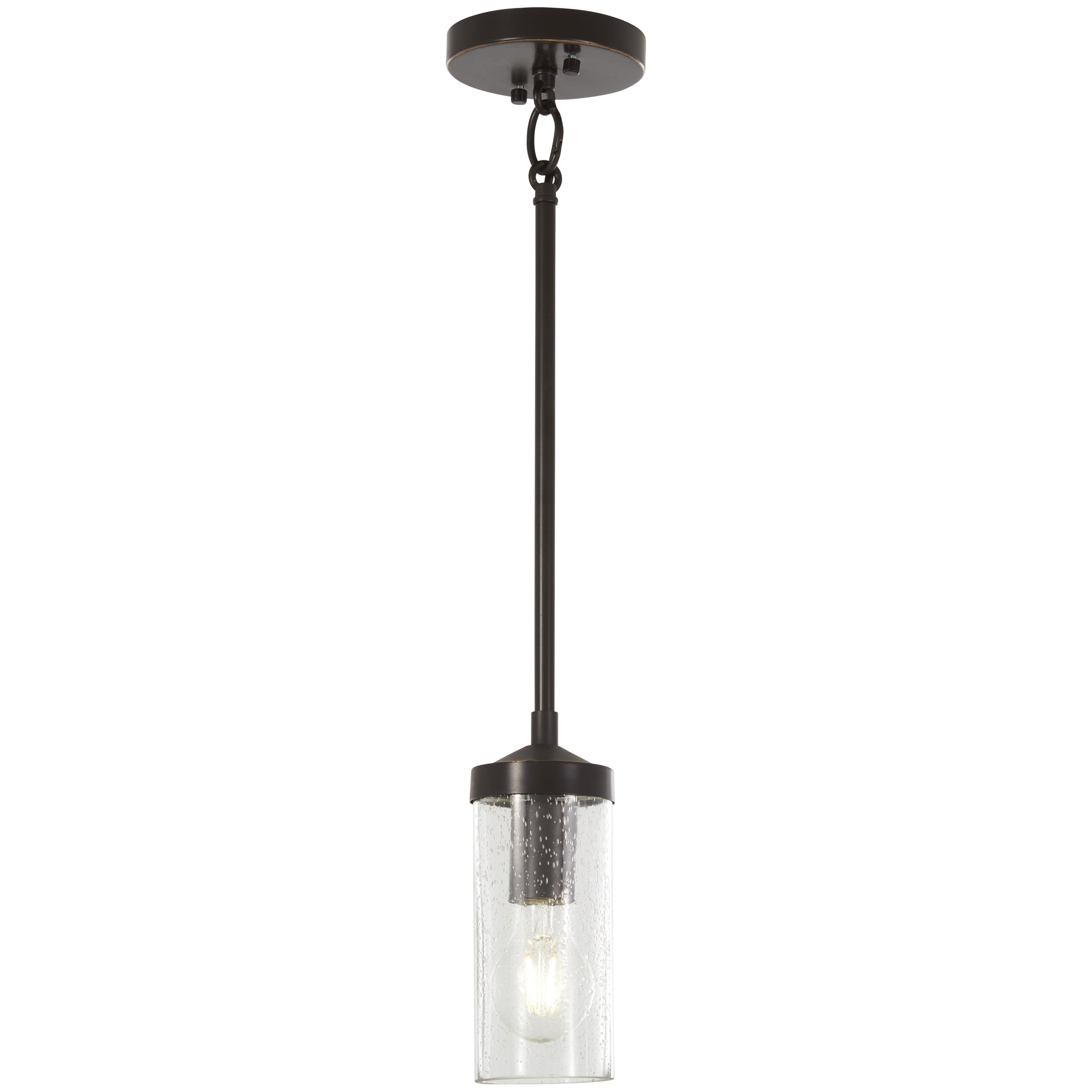 Elyton 1 Light Mini Pendant in Downtown Bronze Finish with Gold Highlights with Clear Seeded Glass - Minka-Lavery