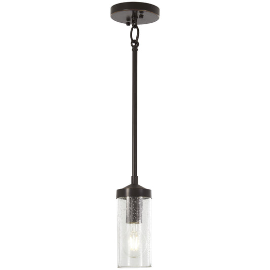 Elyton 1 Light Mini Pendant in Downtown Bronze Finish with Gold Highlights with Clear Seeded Glass - Minka-Lavery