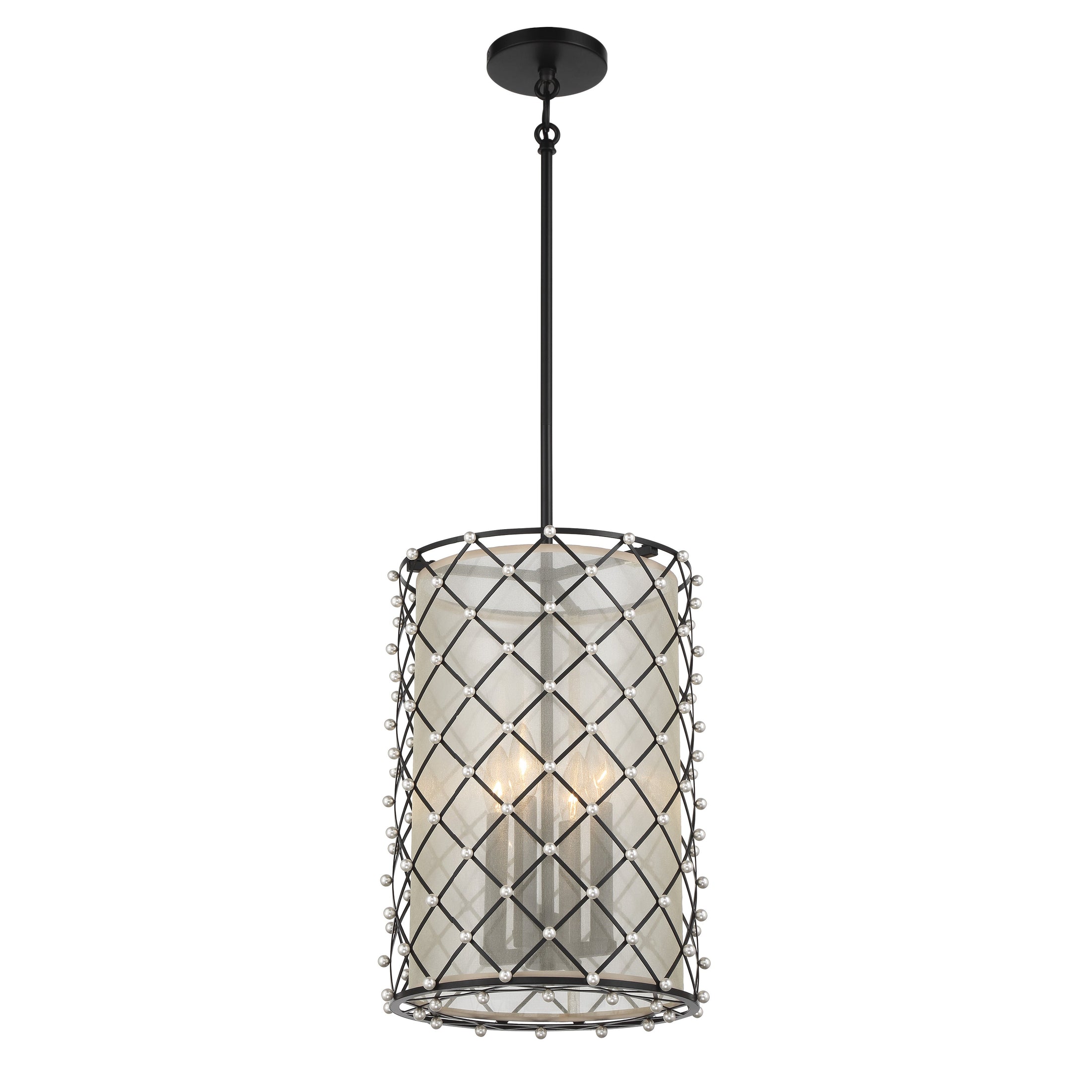Sheer Elegance 4 Light Pendant in Coal Finish with a Gold Organza Fabric Shade - Minka-Lavery