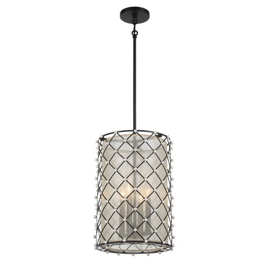 Sheer Elegance 4 Light Pendant in Coal Finish with a Gold Organza Fabric Shade - Minka-Lavery