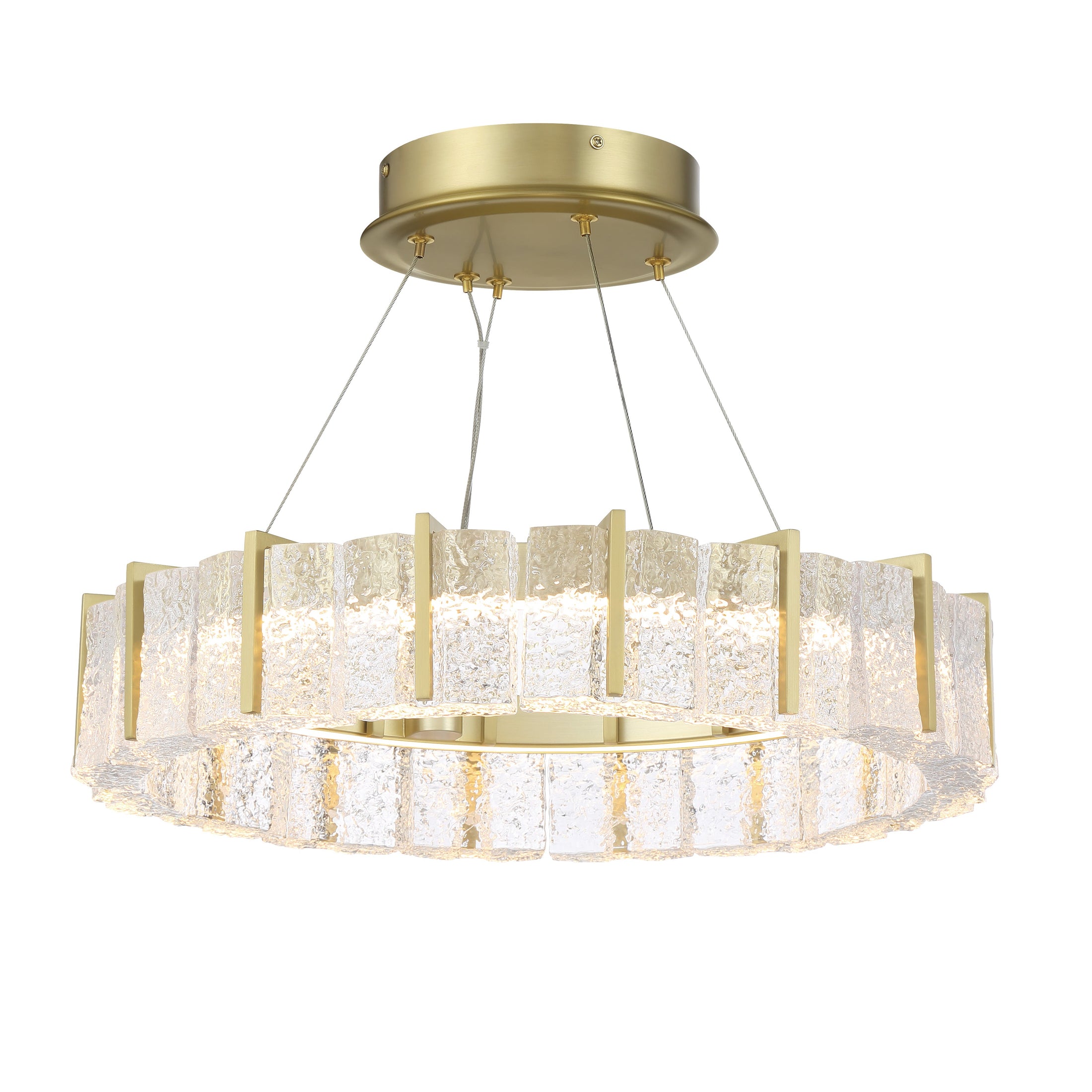 Sevryn LED Semi-Flush Convertible Pendant in Soft Brass Finish with Cast Clear Textured Crystal Glass - Minka-Lavery